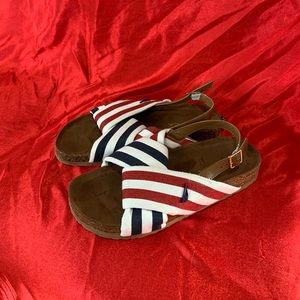 Nautica Red White Blue Cork Bottom Sandals